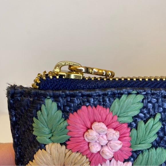 LELE SADOUGHI Midnight Bouquet Floral Straw Embroidery Large Pouch Clutch Purse - Picture 9 of 14